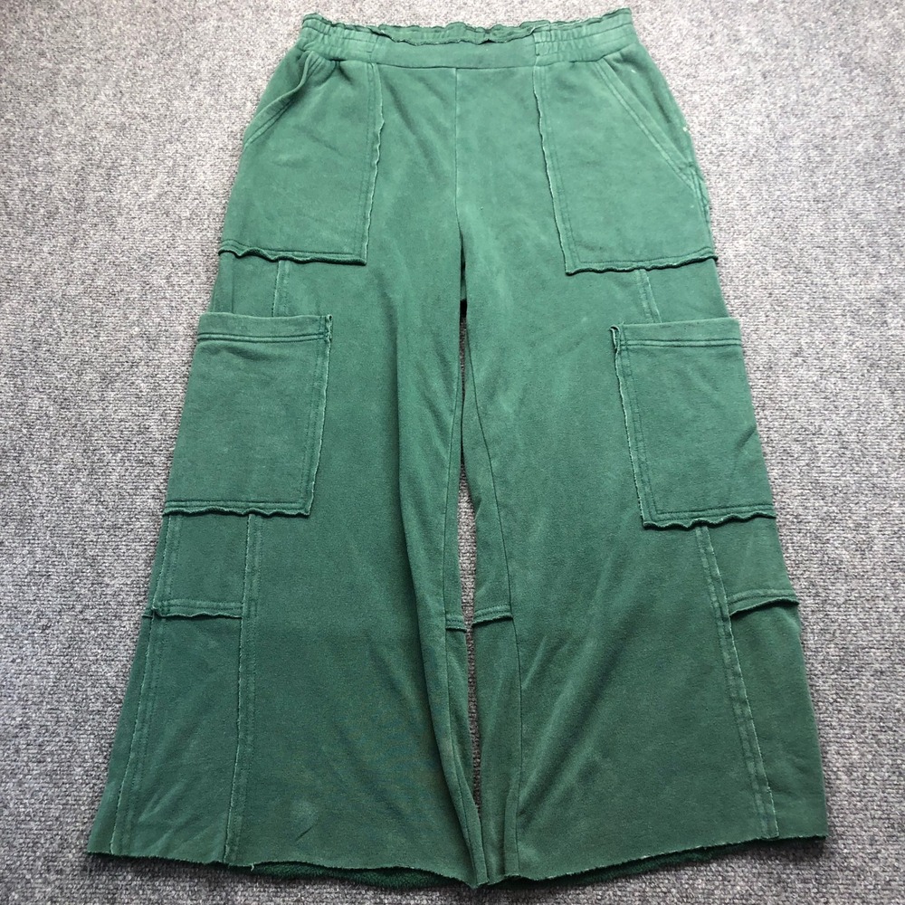 Double Zero Green Cargo Sweatpants Wide Leg Raw Hem Exposed Seam Medium